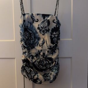 Zara Floral Blue and Black Top- NEW